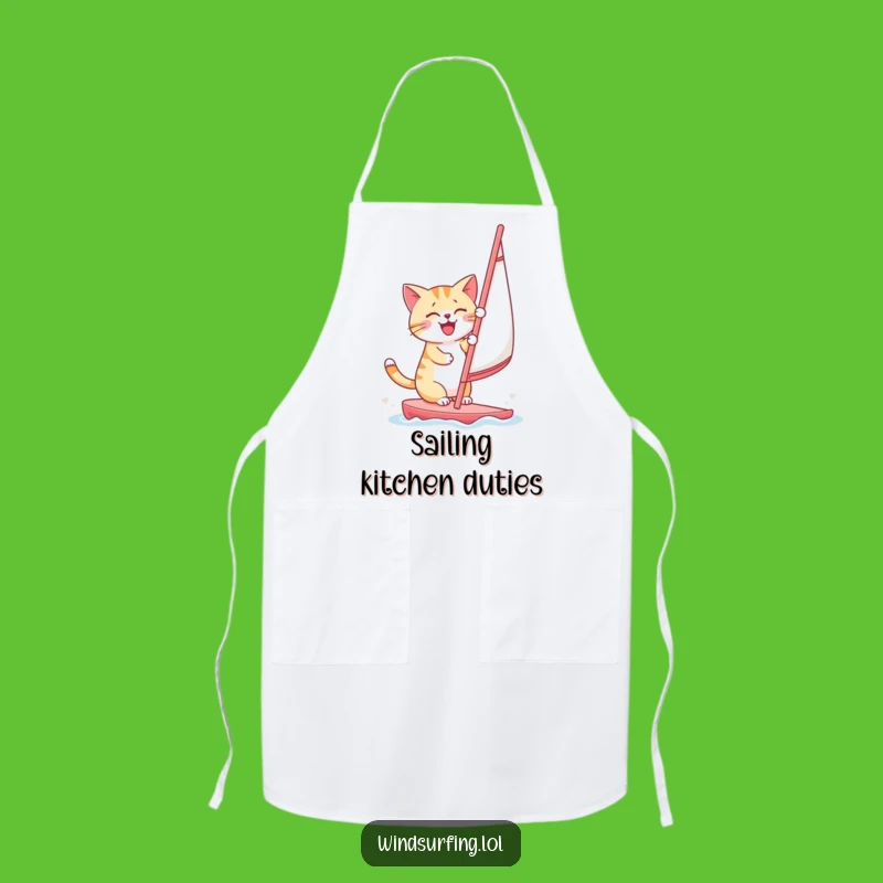 Funny Cat Windsurfing Apron: Cheerful Chef Kitty Sailor Kitchen Gift