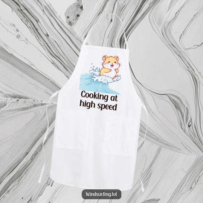 Funny Apron: A giggling hamster navigating a choppy sea, perfect for kitchen adventures with nautical humor, a delightful funny gift.