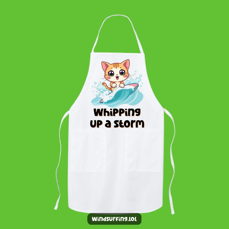 Funny Surprised Cat Windsurf Apron: Cook Up a Storm with This Wet Whiskers Chef, Hilarious Funny Gift!