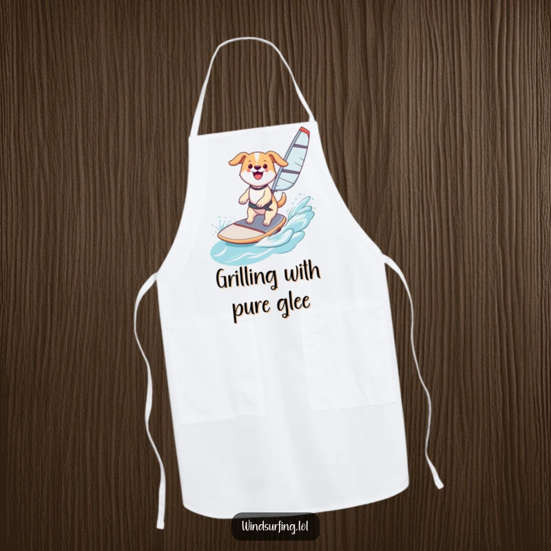 Funny Apron: A happy dog windsurfing, perfect for kitchen adventures with canine cheer, a delightful funny gift.