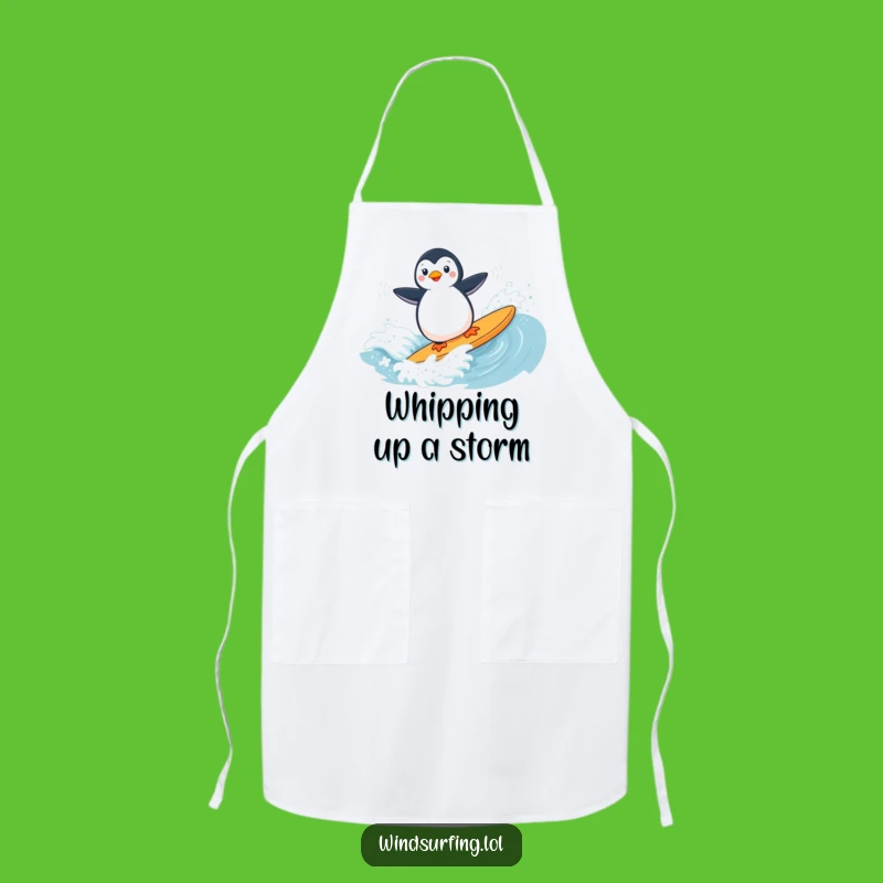 Funny Penguin Windsurfing Apron: Playful Chef Rider Kitchen Gift