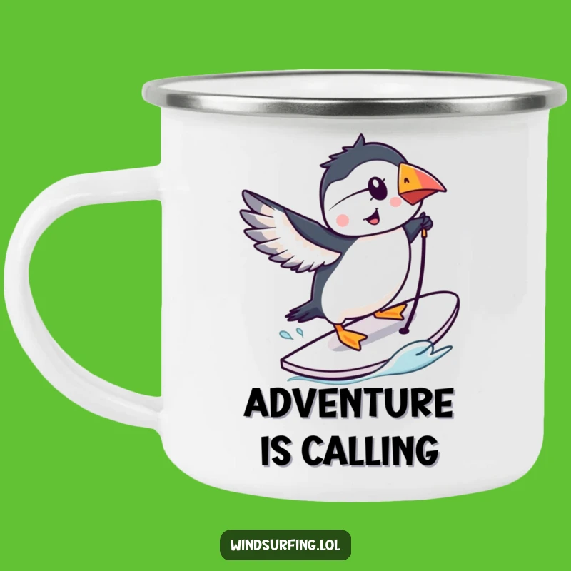 Funny Puffin Windsurfing Camping Mug - Adventure Fuel for Bird Lovers