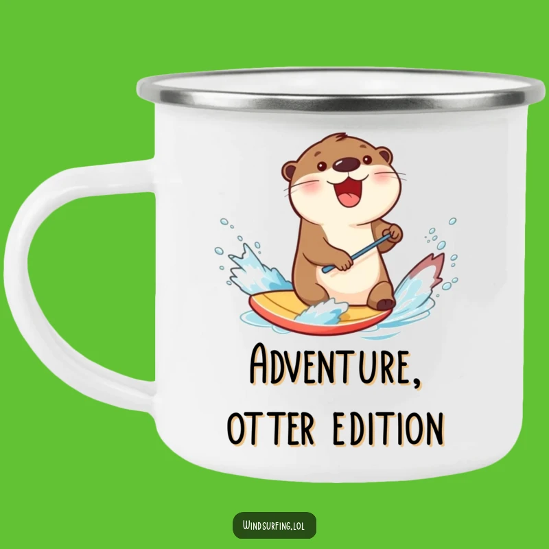 Funny Otter Windsurfing Camping Mug: Adventure Fuel with Splashing Otter Charm
