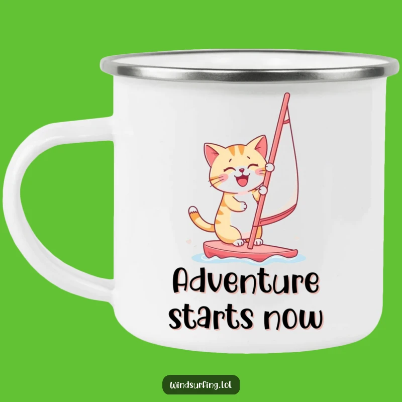 Funny Cat Windsurfing Camping Mug: Cheerful Kitty Sailor Adventure Mug