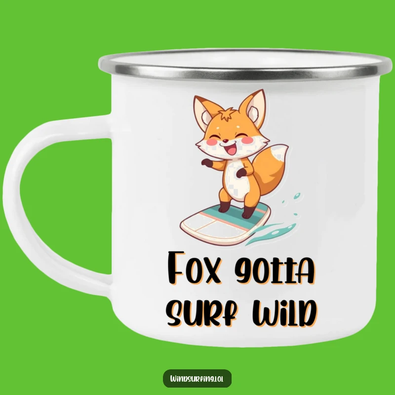 Funny Fox Windsurfing Camping Mug: Adventure with Hilarious Warmth