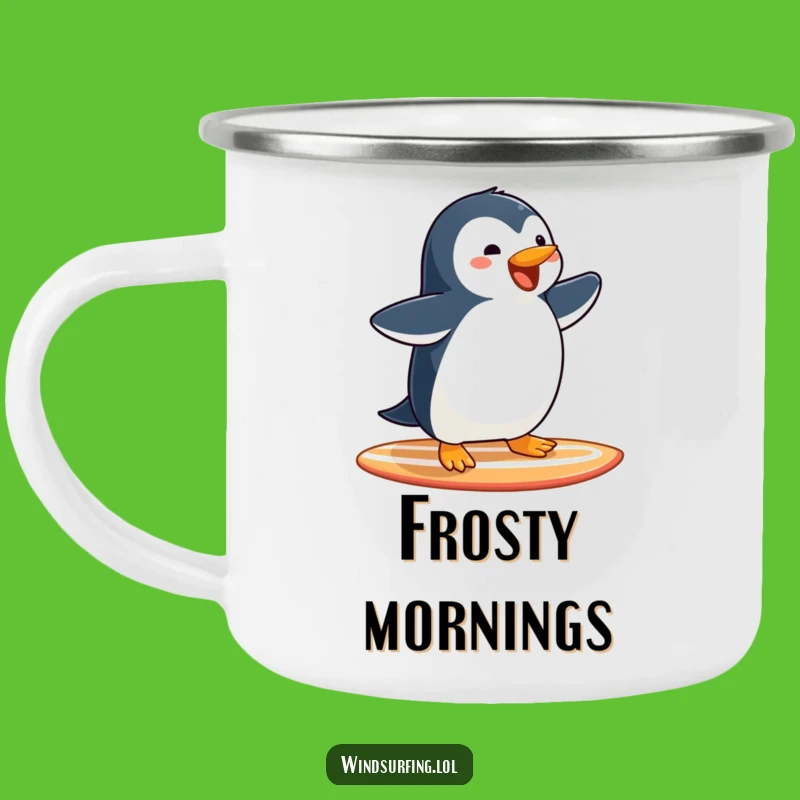 Funny Penguin Surfing Camping Mug: Adventure Brew with a Joyful Glider