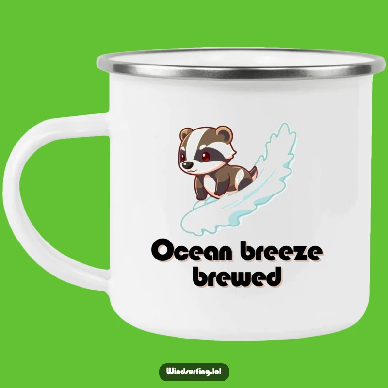 Funny Brave Badger Surf Camping Mug - Cool Enamel Mug, Great for Outdoors