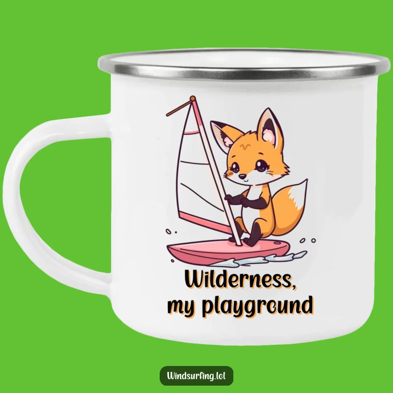 Funny Fox Windsurfer Camping Mug: Adventure Fuelled by a Curious Fox's Playful Sail