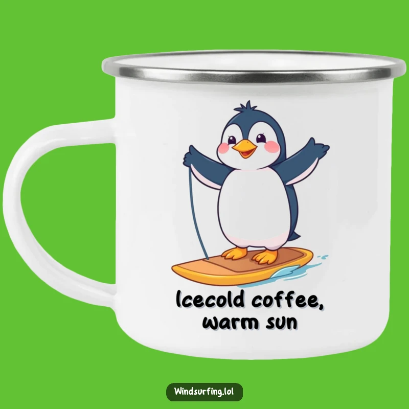 Funny Penguin Windsurfer Camping Mug: Adventure Fuel for Your Hilarious Journey
