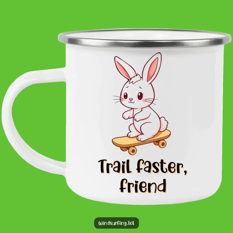 Funny Playful Bunny Surf Camping Mug - Fun Enamel Mug, Great for Outdoors