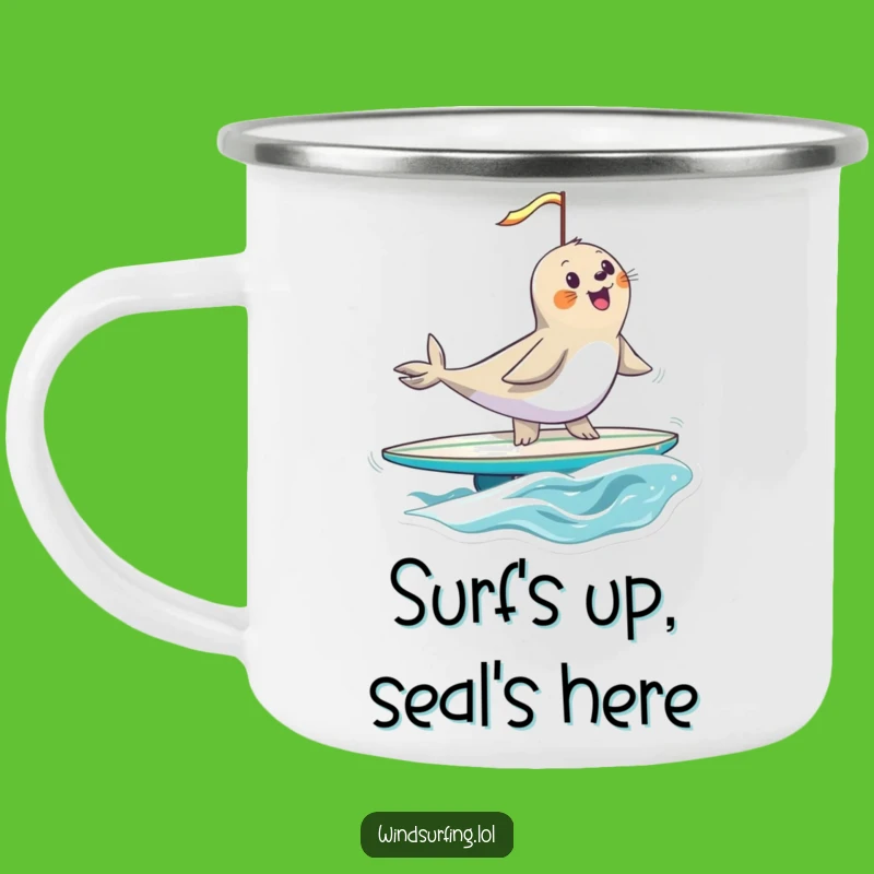 Funny Seal Windsurfing Camping Mug: Adventure Fuel with Hilarious Ocean Spirit