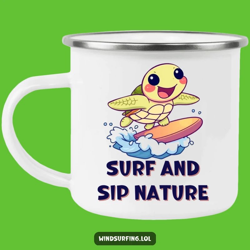 Funny Turtle Surf Camping Mug: Joyful Ocean Wave Outdoor Gift