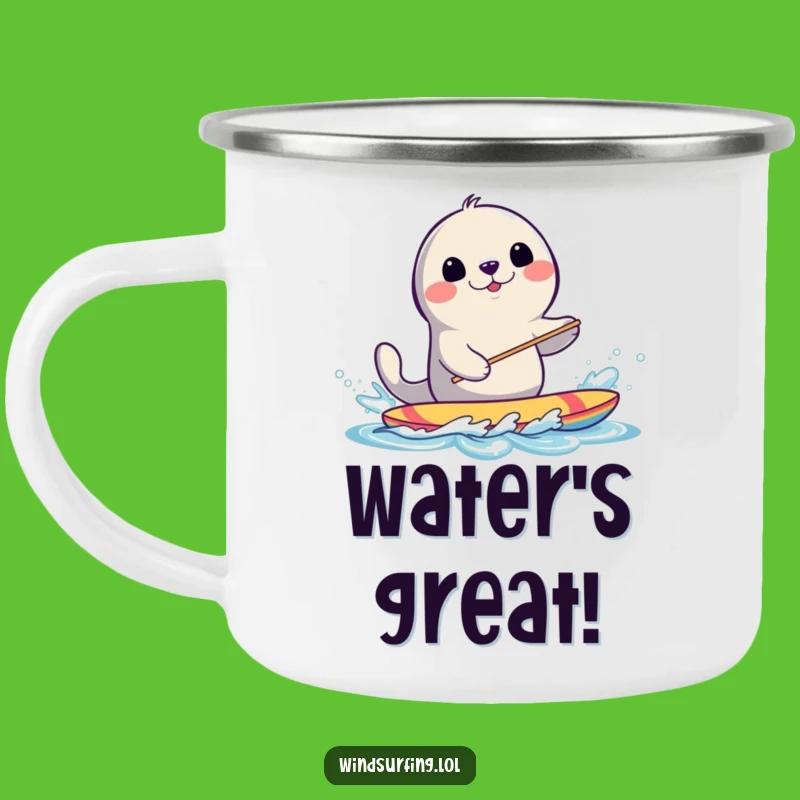 Funny Seal Windsurfing Camping Mug: Adventure Brew with a Splashing Seal