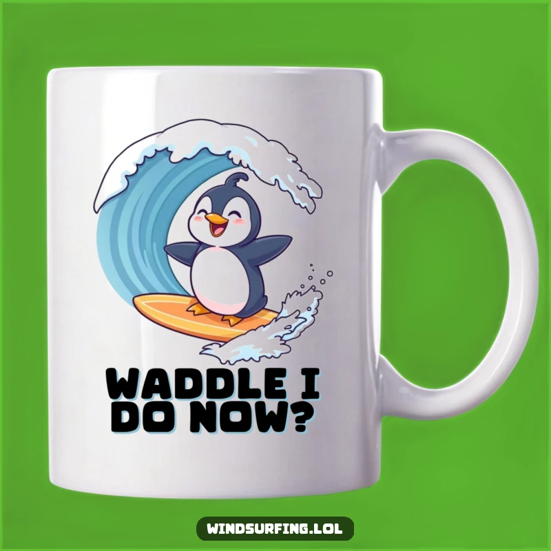 Funny Penguin Wave Rider Mug: Laughing Surfer Penguin, Hilarious Beach Gift