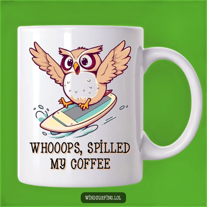 Funny Surprised Owl Windsurf Mug: Epic Fail Moment, Perfect Funny Gift