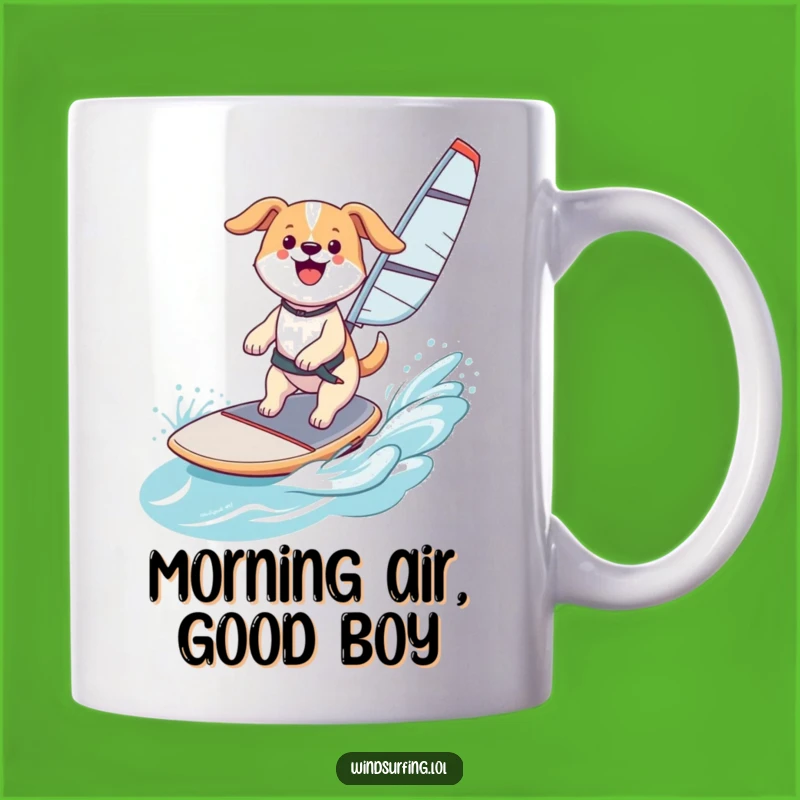 Funny Happy Dog Windsurf Mug: Catch Air and Smiles with This Joyful Pup, Perfect Funny Gift!