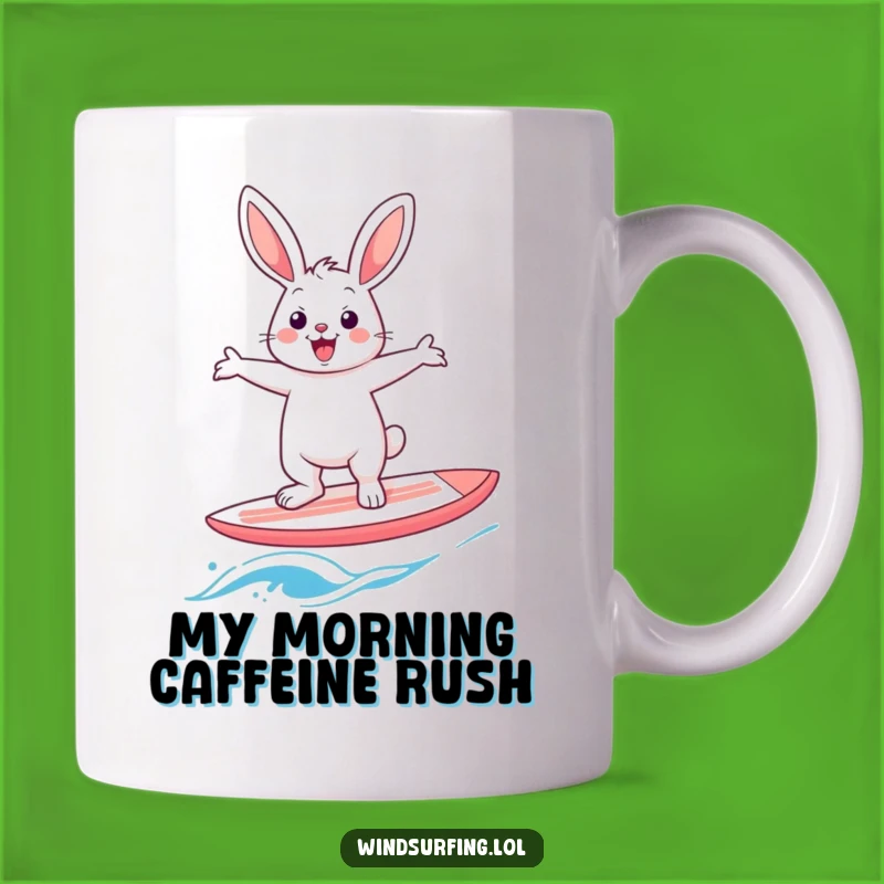 Funny Rabbit Windsurfer Mug: A Cheerful Hare's Hilarious Balancing Act, Perfect Gift