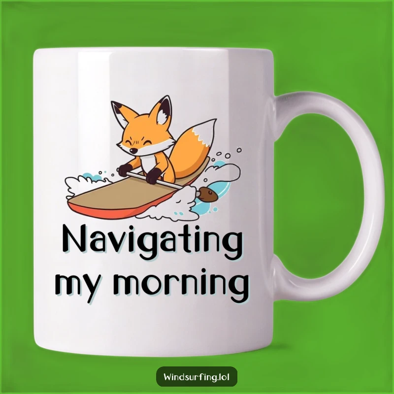 Funny Determined Fox Surfer Mug: Clever Fox's Boarding Skill, Perfect Funny Gift