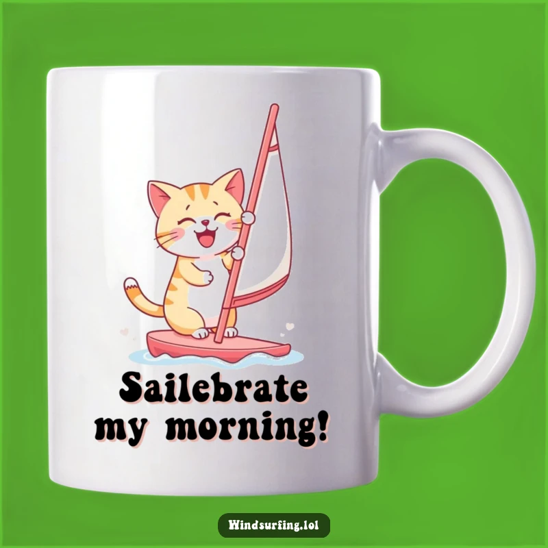 Funny Cat Windsurfing Mug: Cheerful Kitty Sailor Gift for Ocean Lovers