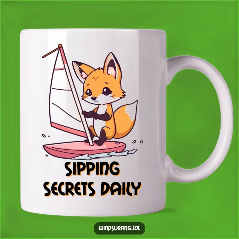 Funny Fox Windsurfer Mug: Curious Fox's Playful Steering, Hilarious Gift Idea