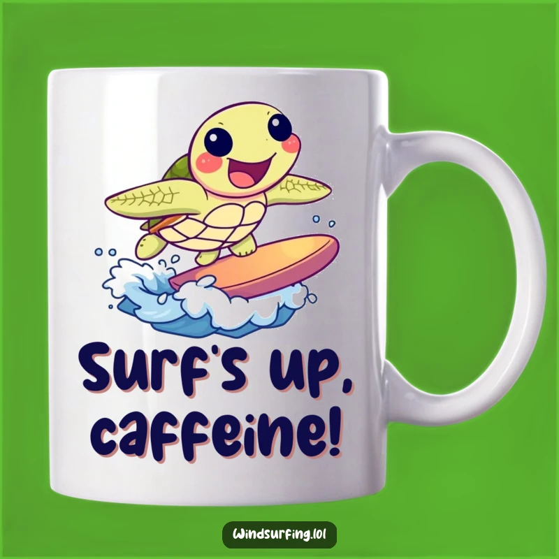 Funny Turtle Surf Mug: Joyful Ocean Wave Rider Gift