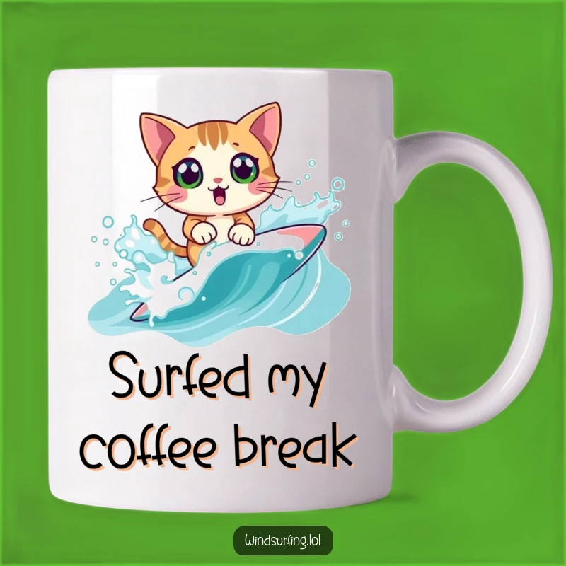 Funny Surprised Cat Windsurf Mug: Wipeout Fun for Coffee Lovers, a Purrfect Funny Gift!