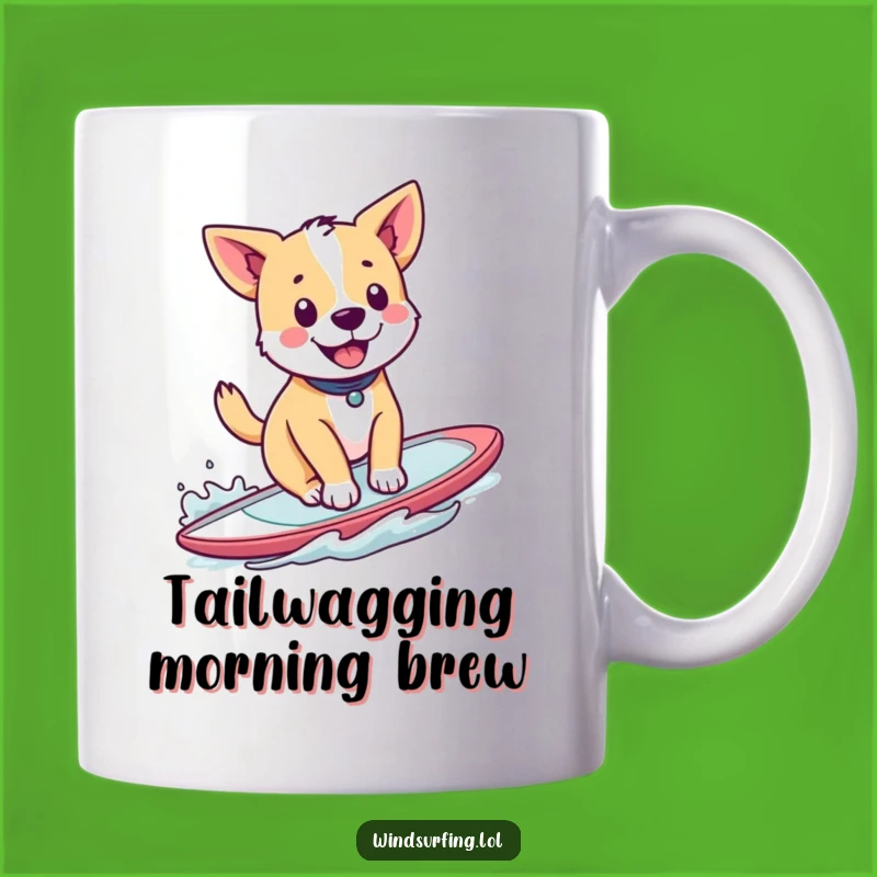 Funny Windsurfing Dog Mug: Happy Pup Adventure Perfect for Dog Lovers and Gift