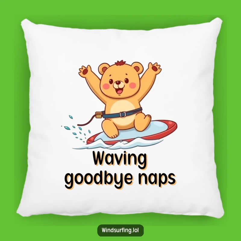 Funny Happy Bear Windsurfing Pillow - Cozy & Joyful Comfort