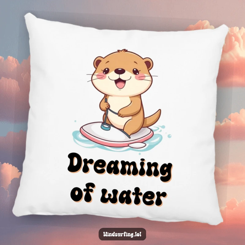 Funny Pillow: A joyful otter windsurfing on a tiny board, offering comfort and a splash of fun.