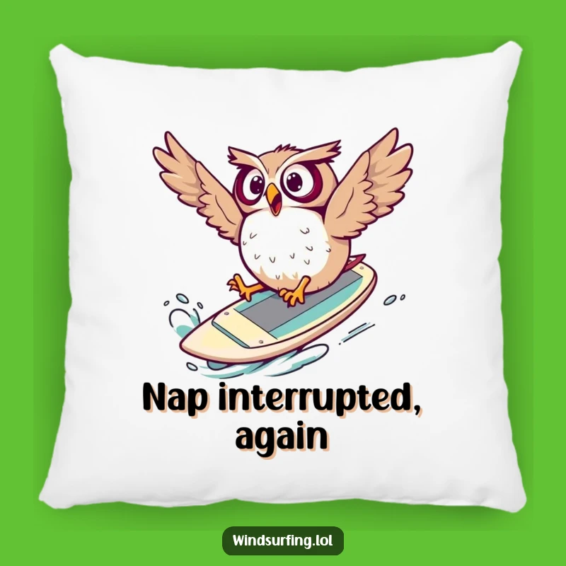 Funny Surprised Owl Windsurf Pillow: Cozy Mishap Comfort, Cozy Funny Gift