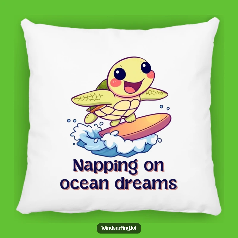 Funny Turtle Surf Pillow: Joyful Wave Comfort Accent Gift