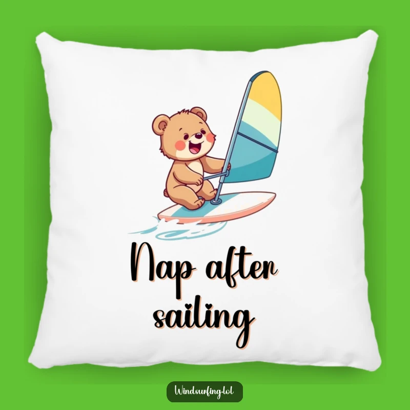 Soft Bear Cub Windsurf Pillow: Cuddle Up with Adventure
