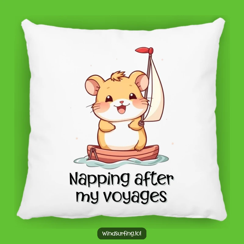 Funny Hamster Sailboat Pillow: Smiling Propulsion - Cozy Humorous Decor Gift
