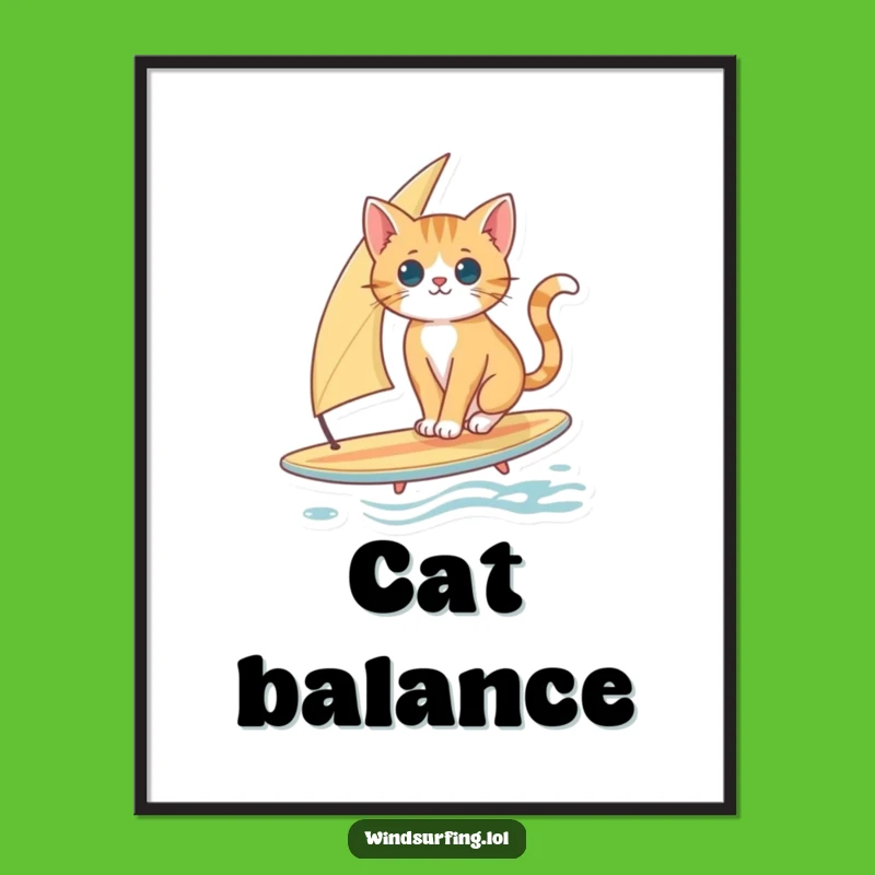 Funny Cat Surfing Digital Art: Instant Charm with a Balancing Cat