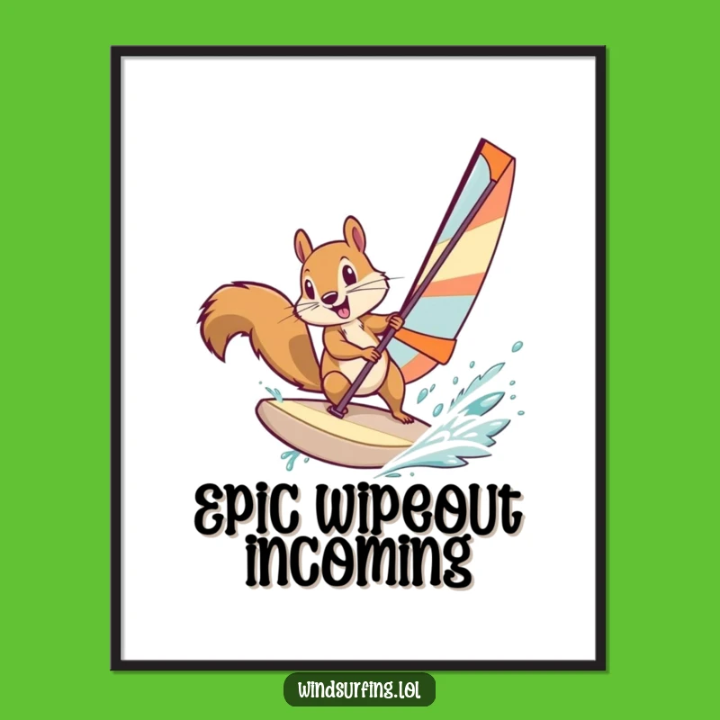 Funny Squirrel Windsurfing Digital Art - Instant Hilarious Decor for Adventure Lovers