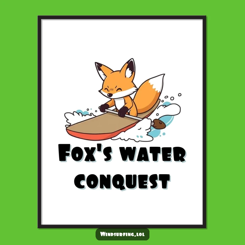 Funny Determined Fox Surfer Digital Print: Fox's Strategic Art, Instant Funny Gift