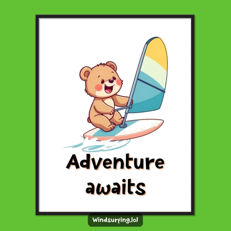 Funny Bear Cub Windsurf Digital Art: Instant Adventure for Walls