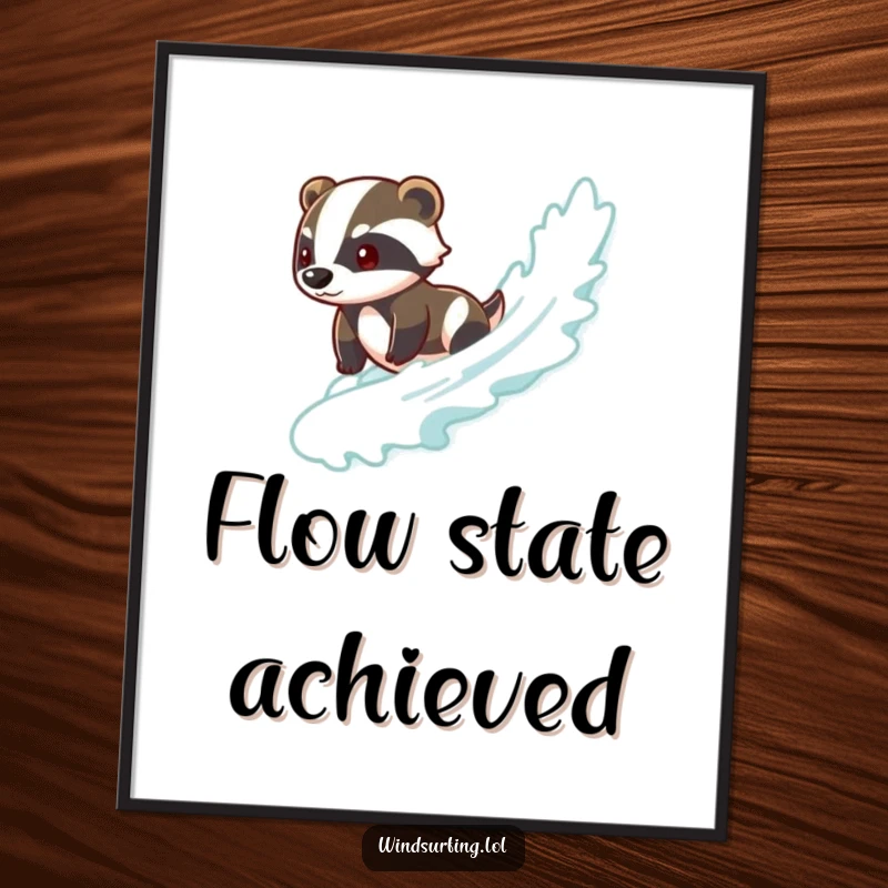 Funny badger digital art print of a brave badger smoothly surfing a wave, perfect for cool and stylish home decor.