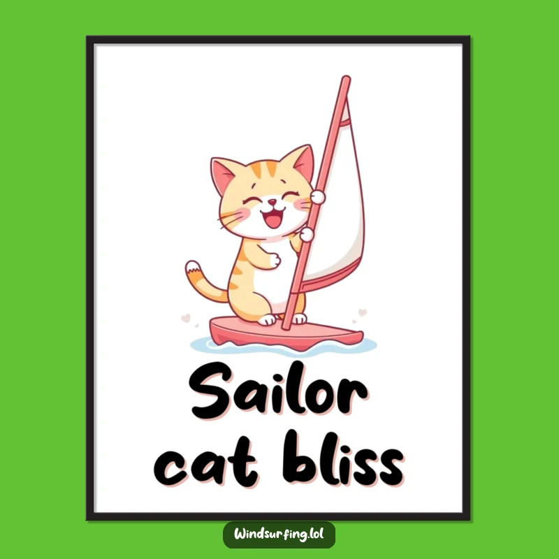 Funny Cat Windsurfing Digital Art: Cheerful Kitty Sailor Download Gift