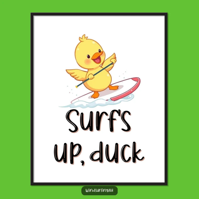 Funny Duckling Windsurfing Digital Art: Instant Coastal Wall Decor
