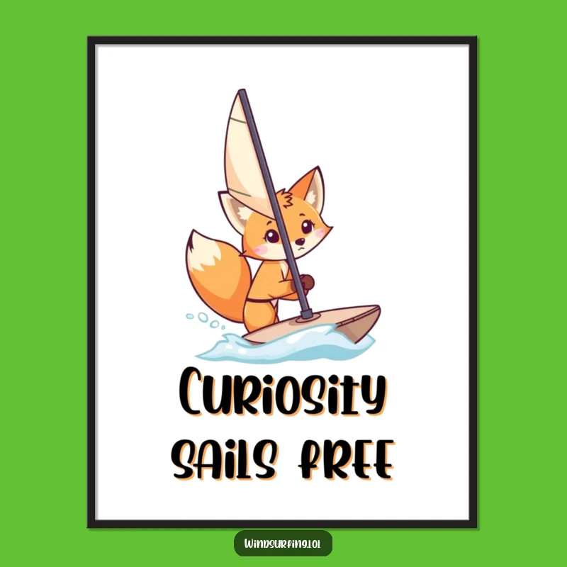 Funny Fox Windsurfer Digital Print: Curious Peeker - Humorous Wall Art Gift
