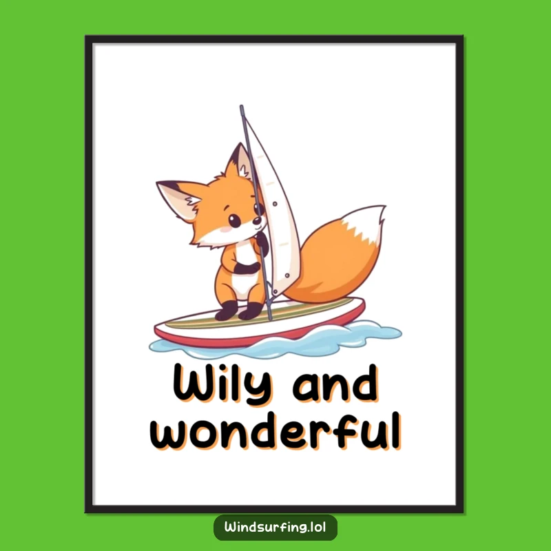 Funny Fox Windsurfing Digital Art: Curious Fox Print, Hilarious Adventure Gift