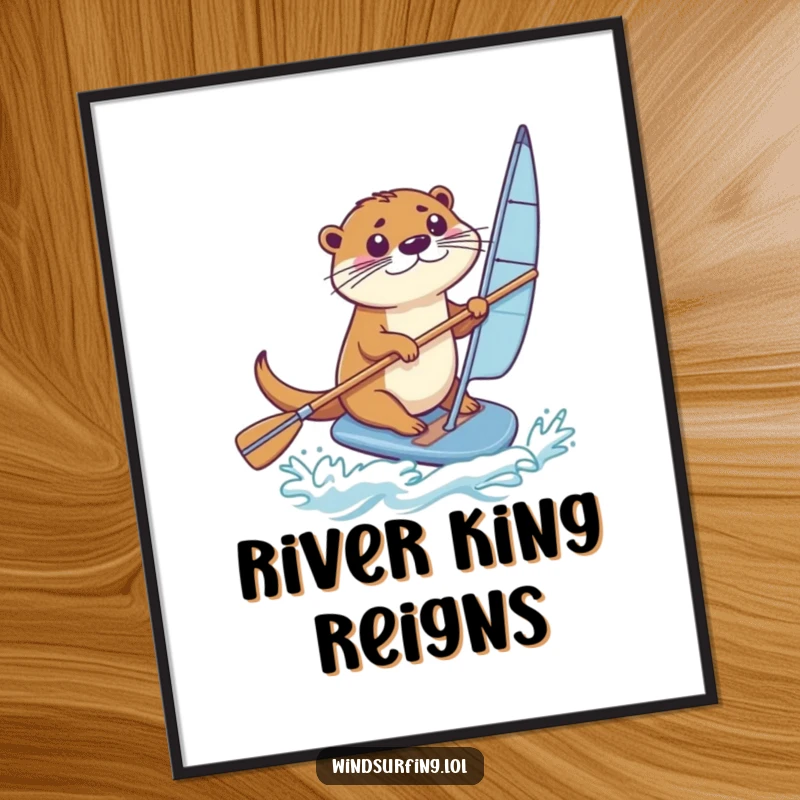 Funny Digital Art: A determined otter steers a windsurfing board with a paddle, a humorous and skillful piece.