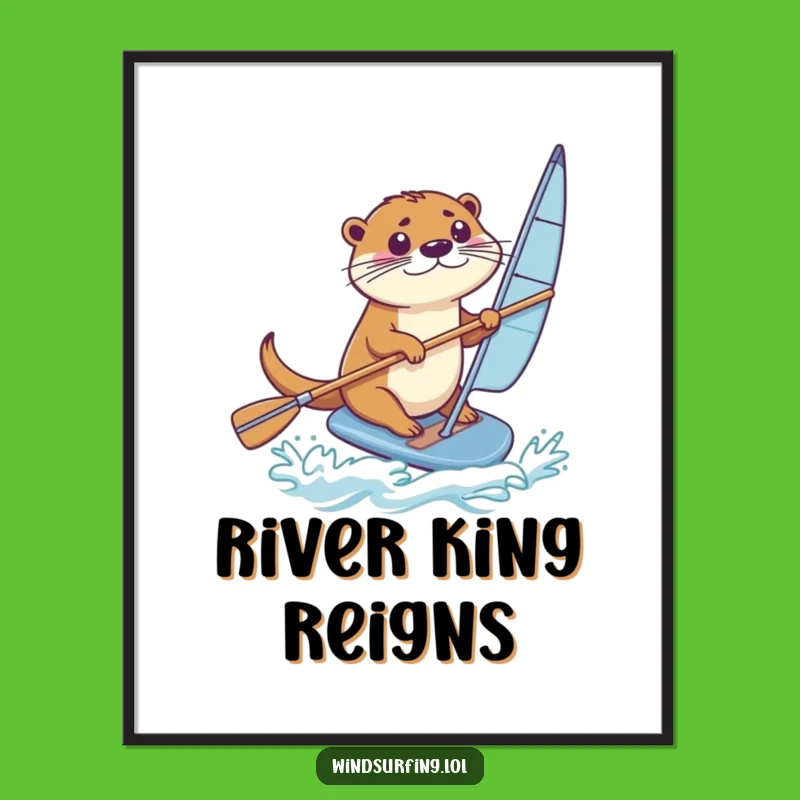 Funny Otter Windsurfer Digital Art: Bring Home This Otter's Focused Adventure