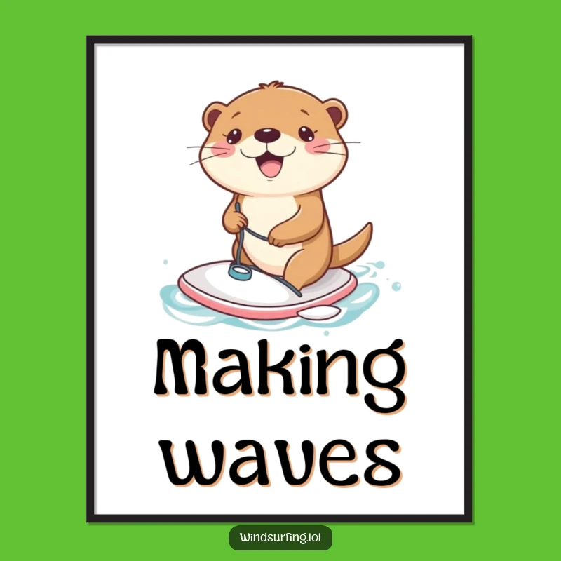 Funny Otter Windsurfing Digital Art: Joyful Aquatic Scene, Inspiring Funny Gift!