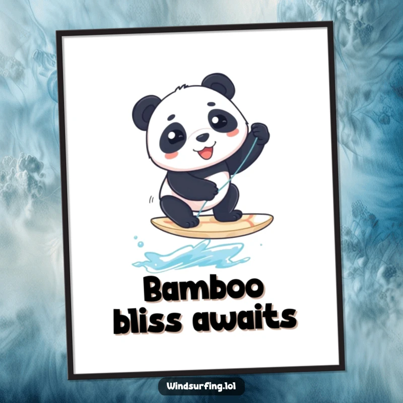 Funny Digital Art: A beaming panda precariously balances on a windsurfing board, a hilarious and vibrant piece.