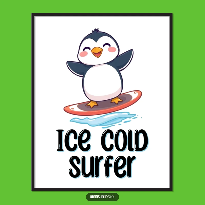 Funny Penguin Windsurfing Digital Art - Instant Hilarious Arctic Decor