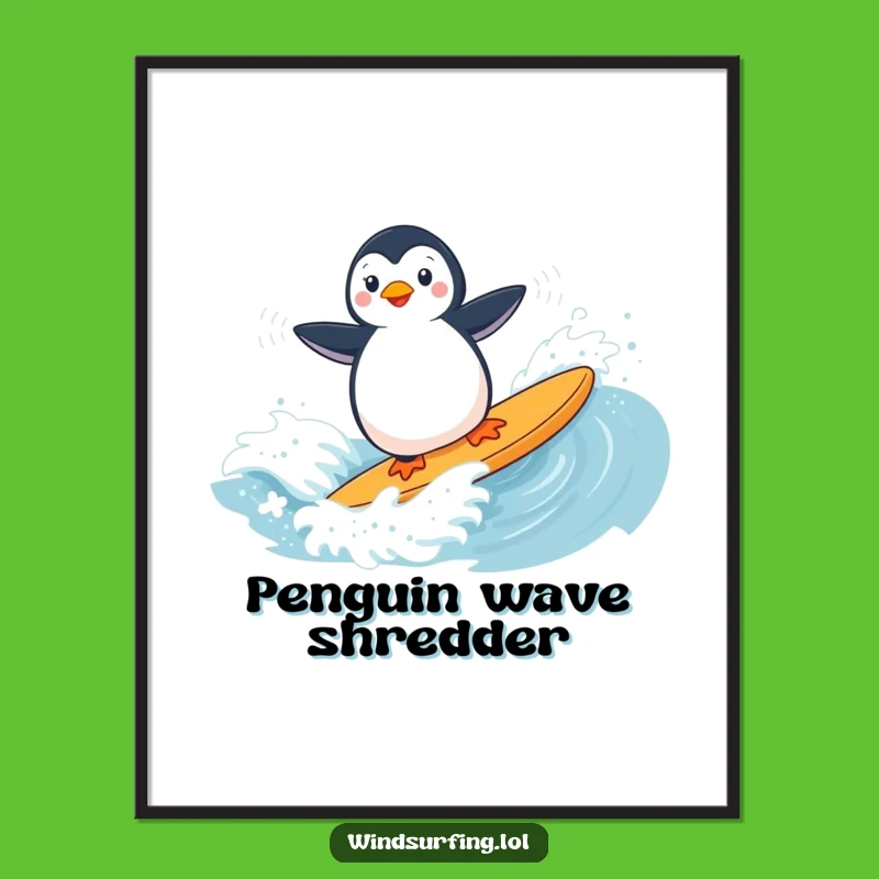 Funny Penguin Windsurfing Digital Art: Playful Wave Rider Download Gift