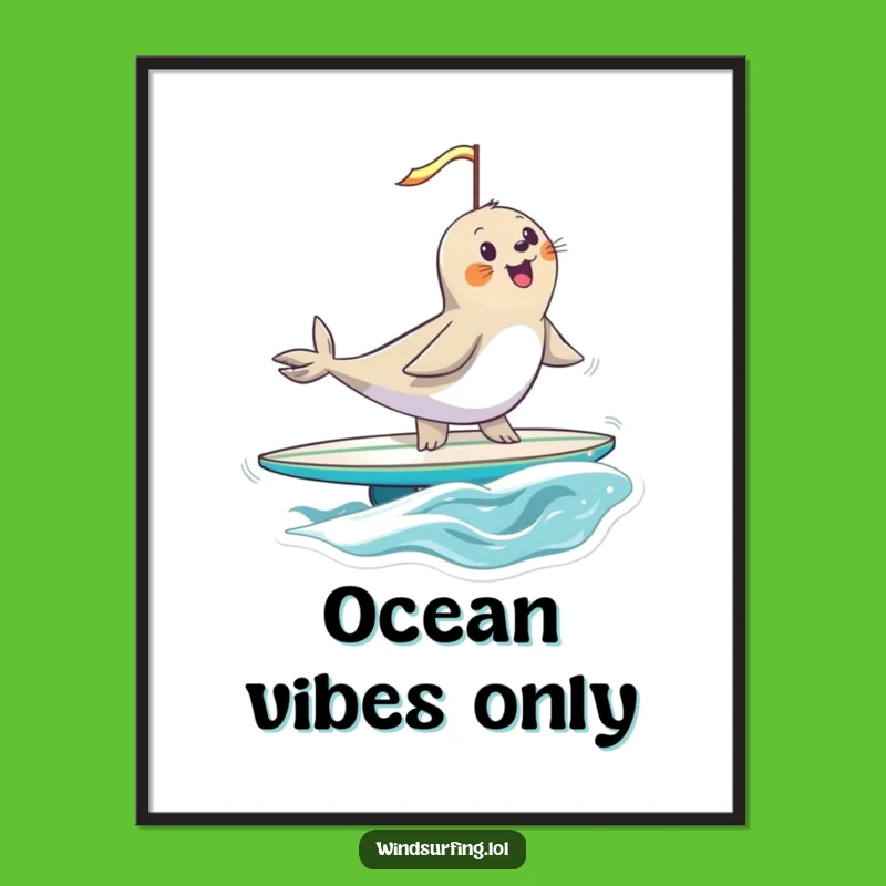Funny Seal Windsurfing Digital Art: Hilarious Ocean Adventure Print, Instant Joy Gift