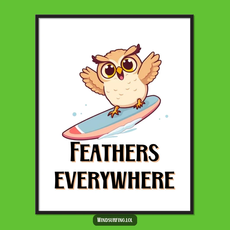 Funny Surprised Owl Windsurf Digital Art - Hilarious Printable, Instant Download for Decor